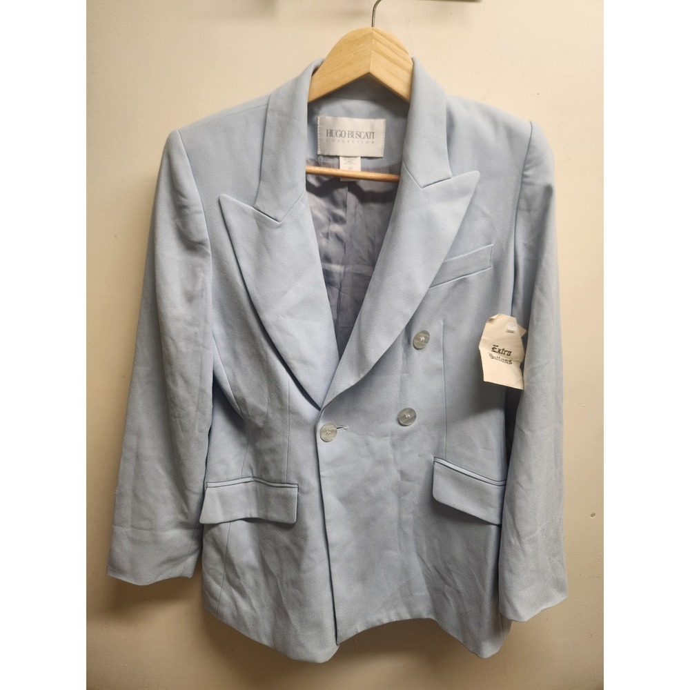 Hugo Buscati Collection Blazer Womens 10P Petite Blue Double‎ Breasted